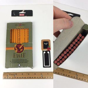 Open Vtg 1993 Eagle HB No 2 Pencils 24 Pencils w Original Box Beat Up w Bookmark